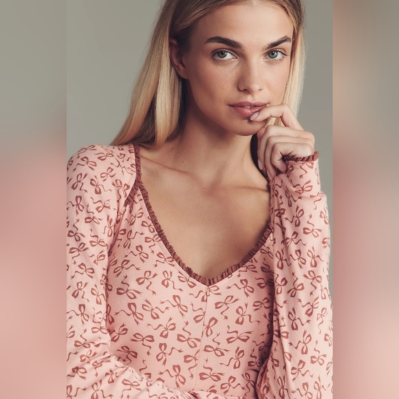 Anthropologie Tops - Maeve Lace Bow Print V-Neck Top, Size S, NWT